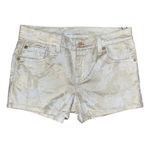 7 For All Mankind Metallic Shorts Girls 12 Gold White Floral Stretch Pockets